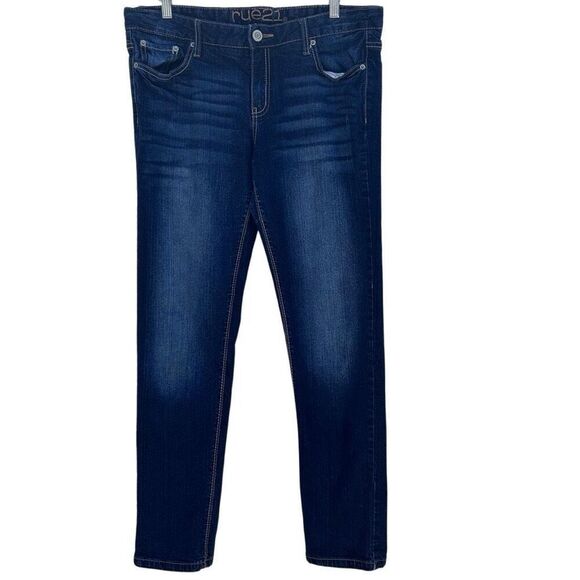 RUE21 Denim Jeans Women's Size 13/14 Blue Dark Wash Mid-rise Skinny Stretch - Picture 11 of 15